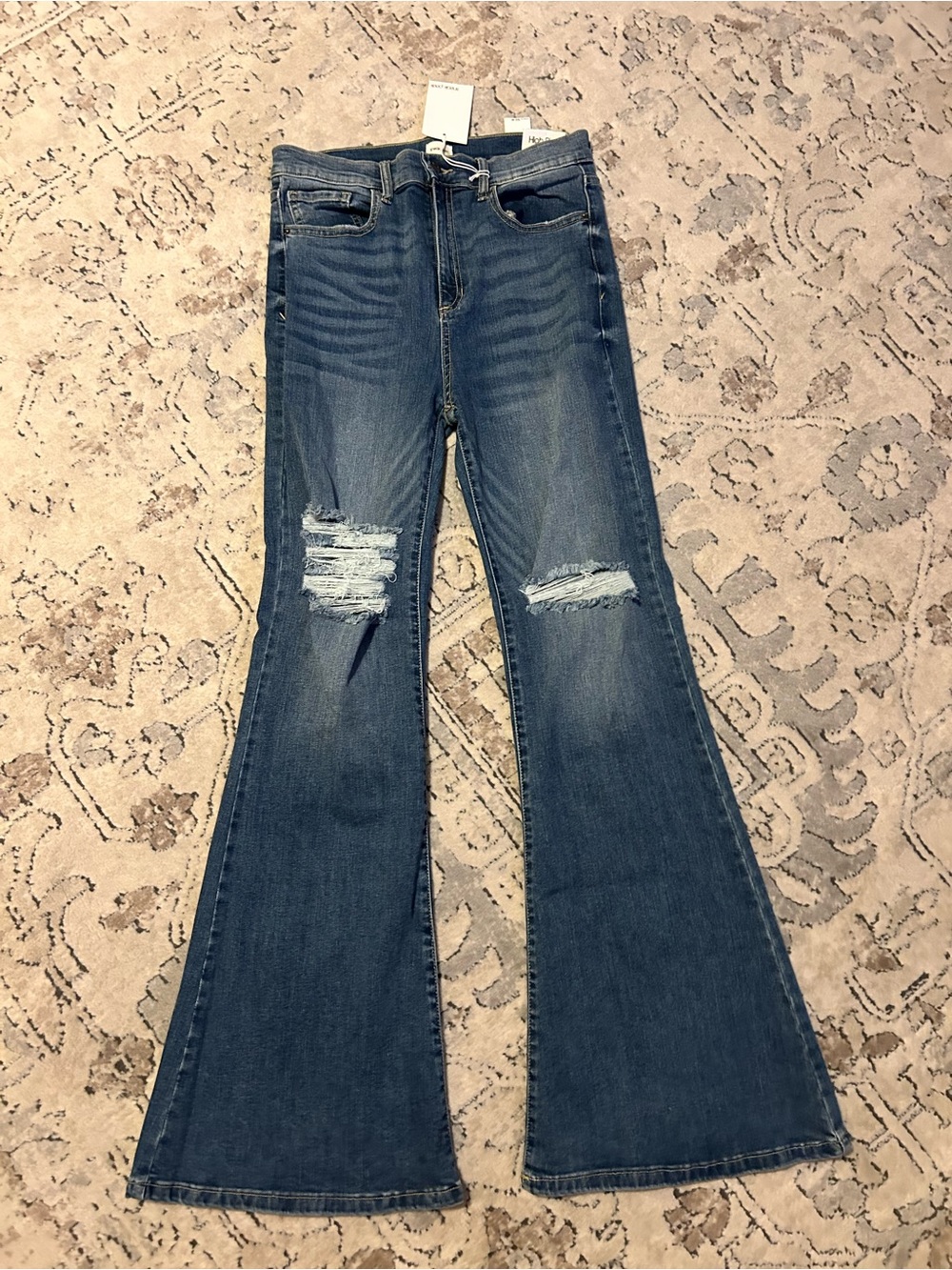 Sneak Peek Blue Distressed Flare Jeans